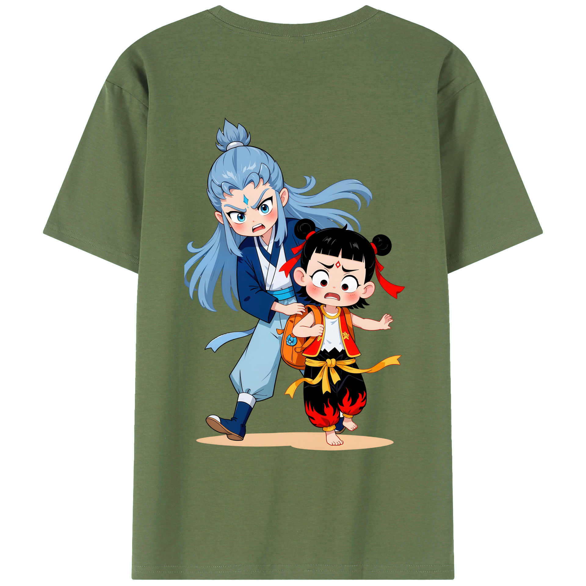 （画像用） Ne Zha 2 ナタ 魔童の大暴れ 綿100％ メンズ半袖Tシャツ（バックプリント） 通気性